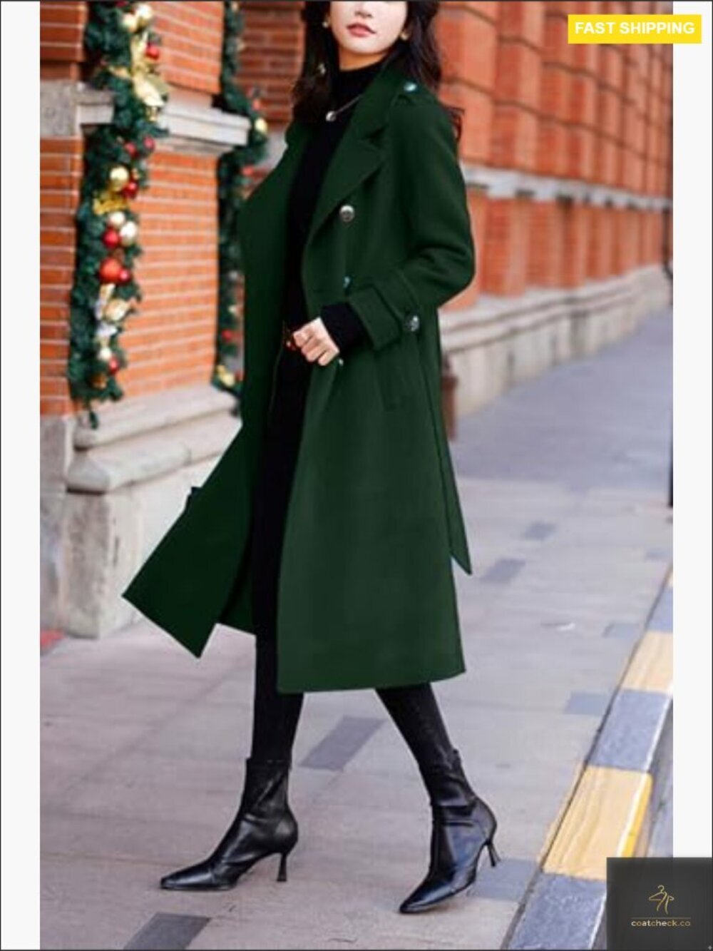 Wool Pea Coat Double Breasted Belted Midi Long Winter Overcoat Classic Chic - Picture 2 of 7